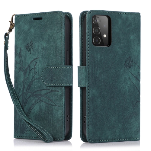 

For Samsung Galaxy A33 5G Orchid Butterfly Embossed Leather Phone Case(Green)