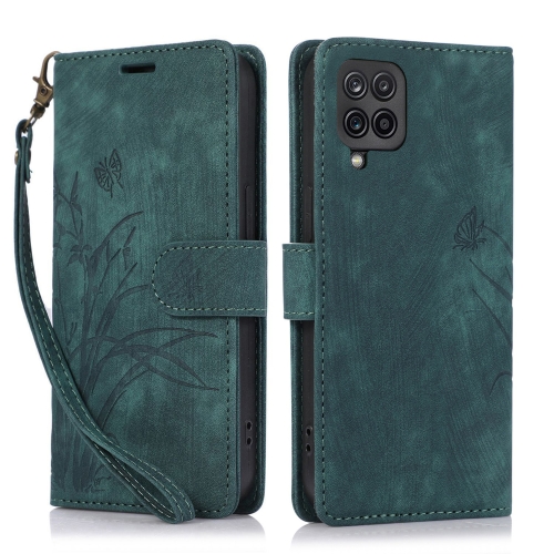 

For Samsung Galaxy A42 Orchid Butterfly Embossed Leather Phone Case(Green)