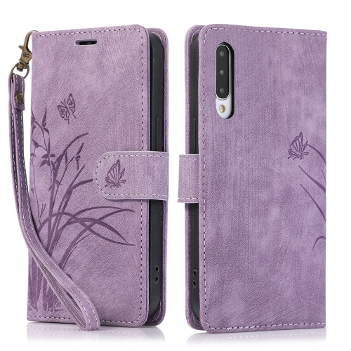 

For Samsung Galaxy A50 / A50s Orchid Butterfly Embossed Leather Phone Case(Purple)