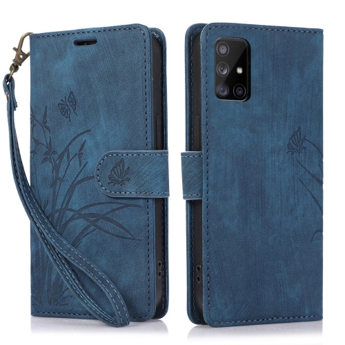 

For Samsung Galaxy A51 4G Orchid Butterfly Embossed Leather Phone Case(Blue)