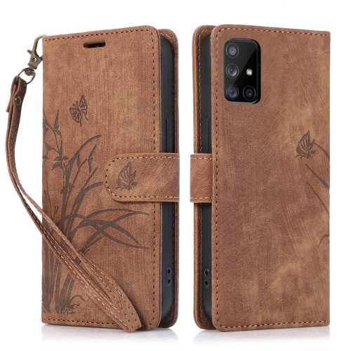 

For Samsung Galaxy A51 4G Orchid Butterfly Embossed Leather Phone Case(Brown)