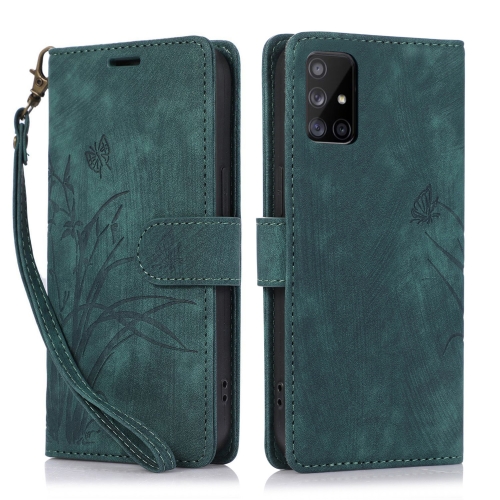 

For Samsung Galaxy A71 4G Orchid Butterfly Embossed Leather Phone Case(Green)