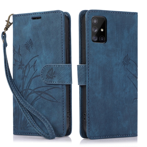 

For Samsung Galaxy A71 4G Orchid Butterfly Embossed Leather Phone Case(Blue)