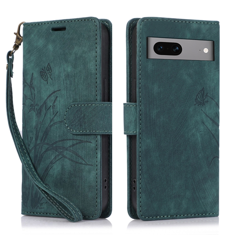 

For Google Pixel 8a Orchid Butterfly Embossed Leather Phone Case(Green)