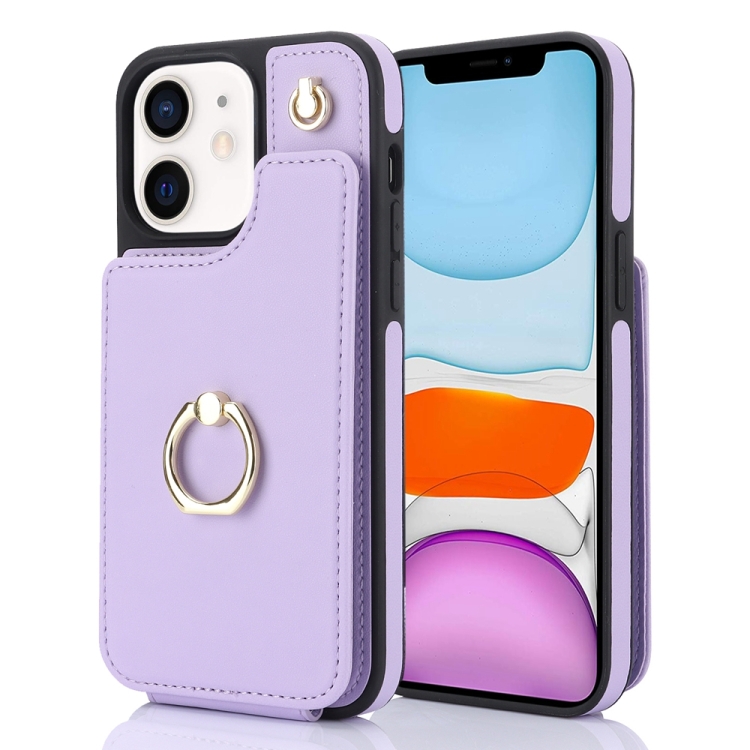 

For iPhone 11 YM005 Skin Feel Card Bag Phone Case with Long Lanyard(Light Purple)