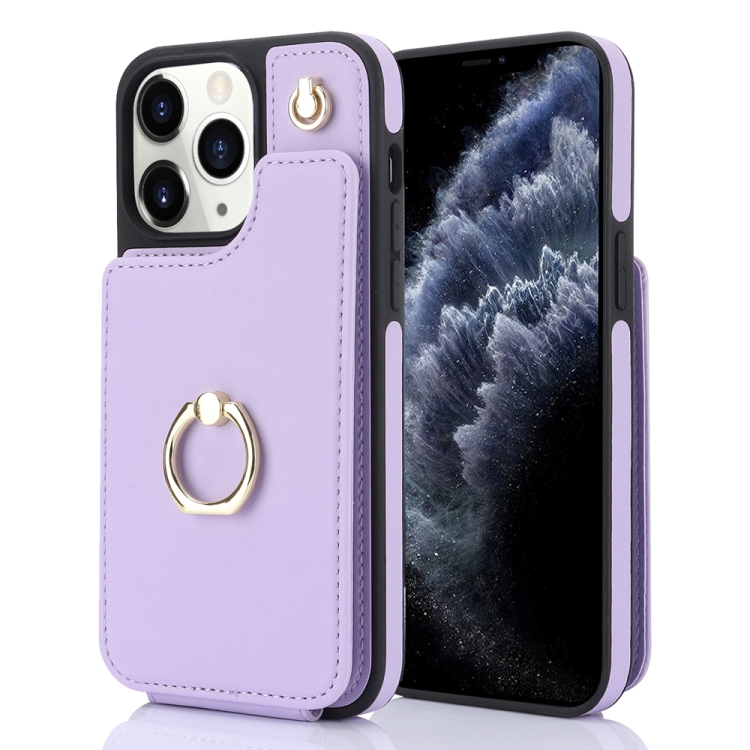

For iPhone 11 Pro YM005 Skin Feel Card Bag Phone Case with Long Lanyard(Light Purple)