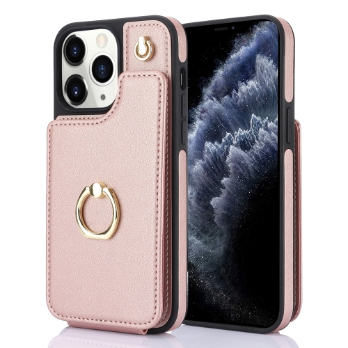 

For iPhone 11 Pro YM005 Skin Feel Card Bag Phone Case with Long Lanyard(Rose Gold)