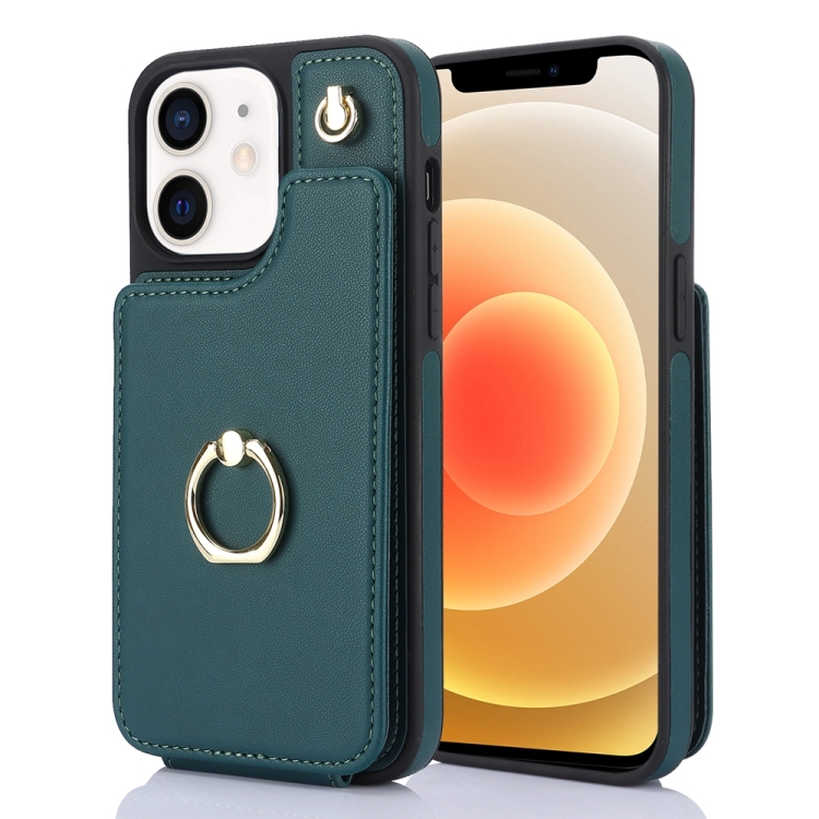 

For iPhone 12 / 12 Pro YM005 Skin Feel Card Bag Phone Case with Long Lanyard(Green)