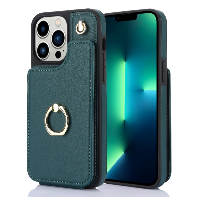 

For iPhone 13 Pro Max YM005 Skin Feel Card Bag Phone Case with Long Lanyard(Green)