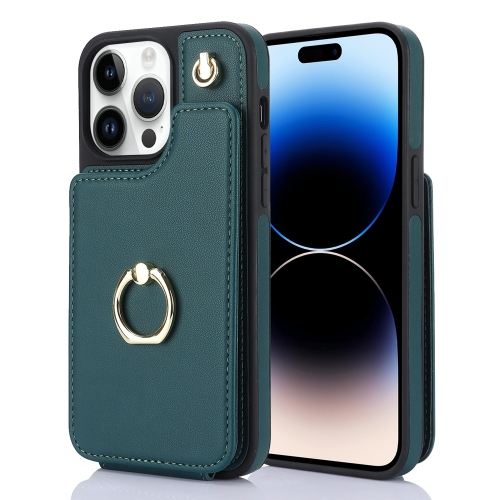 Đối với iPhone 14 Pro Max YM005 Skin Feel Card Bag Vỏ điện thoại có dây buộc dài (Màu xanh lá cây)