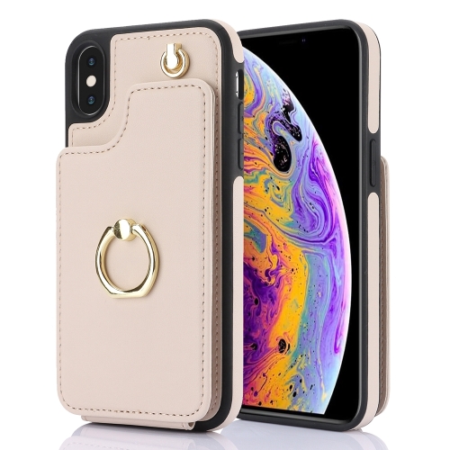 

For iPhone X / XS YM005 Skin Feel Card Bag Phone Case with Long Lanyard(Apricot)