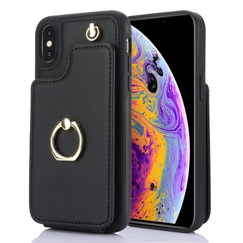 

For iPhone X / XS YM005 Skin Feel Card Bag Phone Case with Long Lanyard(Black)