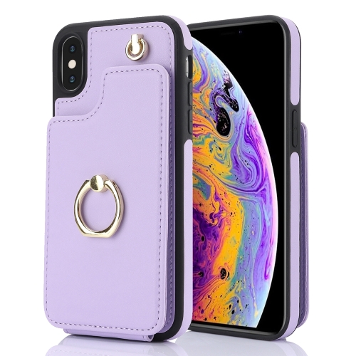 

For iPhone X / XS YM005 Skin Feel Card Bag Phone Case with Long Lanyard(Light Purple)