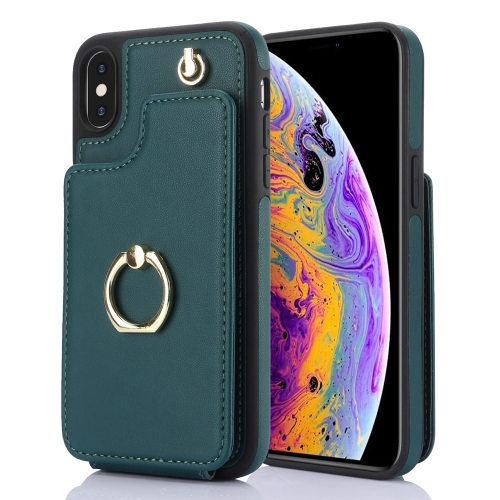 

For iPhone XS Max YM005 Skin Feel Card Bag Phone Case with Long Lanyard(Green)