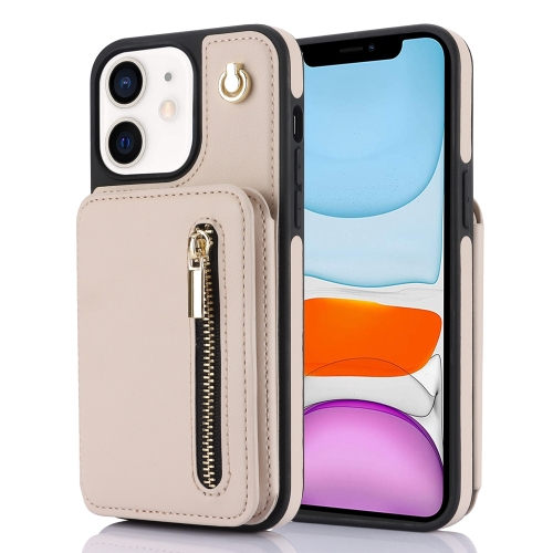 

For iPhone 11 YM006 Skin Feel Zipper Card Bag Phone Case with Dual Lanyard(Apricot)