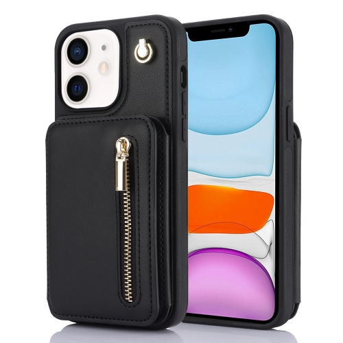 

For iPhone 11 YM006 Skin Feel Zipper Card Bag Phone Case with Dual Lanyard(Black)