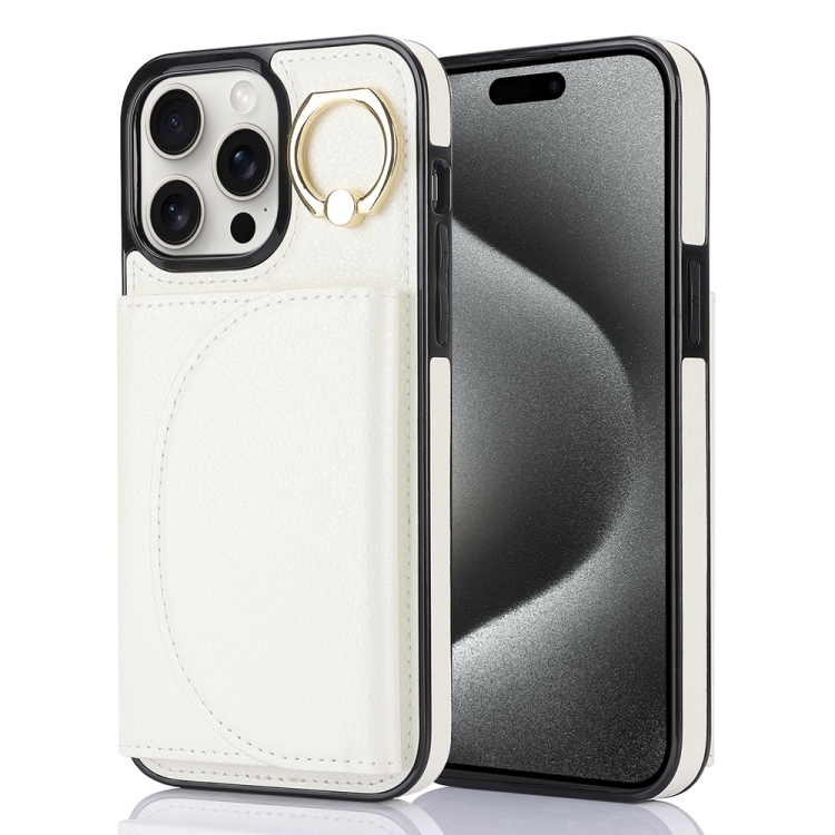 

For iPhone 15 Pro Ring Holder Card Bag Skin Feel Phone Case(White)