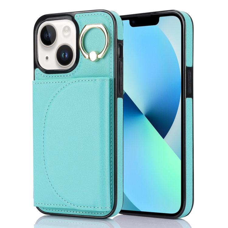 

For iPhone 13 Ring Holder Card Bag Skin Feel Phone Case(Green)