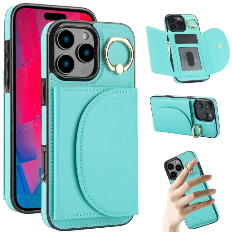 

For iPhone 16 Pro Ring Holder Card Bag Skin Feel Phone Case(Green)