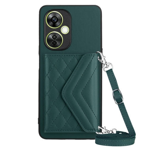 

For OPPO K11X / OnePlus Nord CE 3 Lite Rhombic Texture Card Bag RFID Phone Case with Long Lanyard(Green)