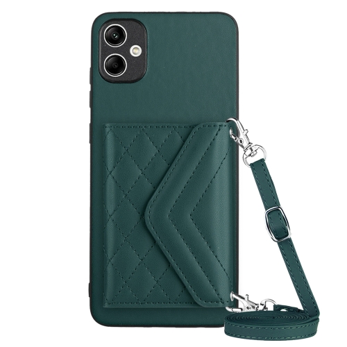 

For Samsung Galaxy A04 4G Rhombic Texture Card Bag RFID Phone Case with Long Lanyard(Green)