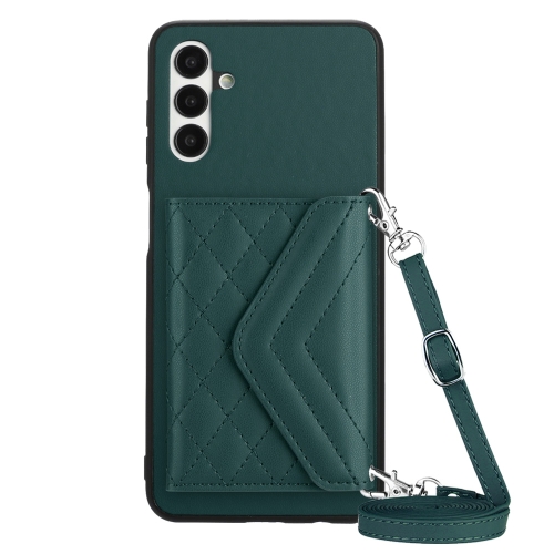 

For Samsung Galaxy A13 5G / A04s Rhombic Texture Card Bag RFID Phone Case with Long Lanyard(Green)