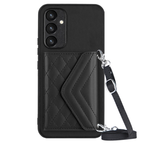 

For Samsung Galaxy A54 5G Rhombic Texture Card Bag RFID Phone Case with Long Lanyard(Black)