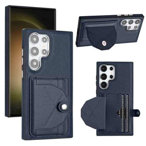 Für Samsung Galaxy S24 Ultra 5G stoßfeste Leder-Handyhülle mit Kartenhalter  (blau)