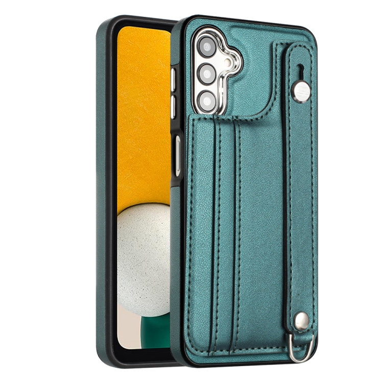 

For Samsung Galaxy A05s Shockproof Leather Phone Case with Wrist Strap(Green)