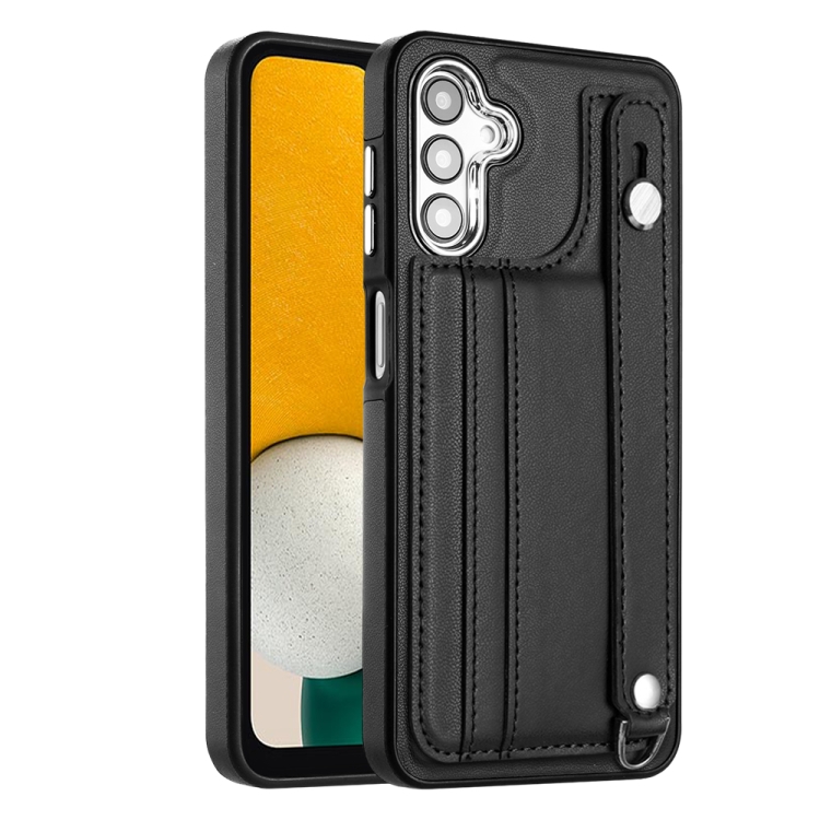 

For Samsung Galaxy A05s Shockproof Leather Phone Case with Wrist Strap(Black)