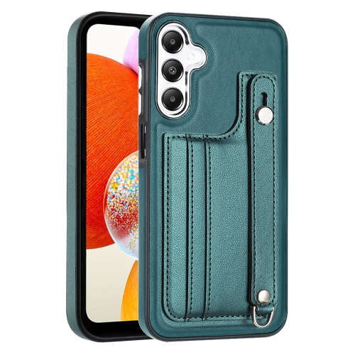 

For Samsung Galaxy A15 Shockproof Leather Phone Case with Wrist Strap(Green)