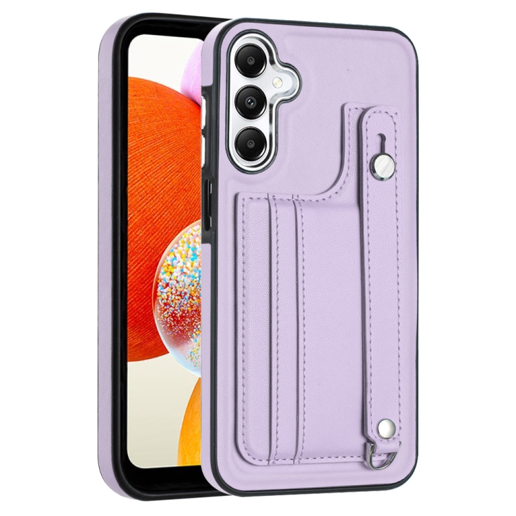 

For Samsung Galaxy A15 Shockproof Leather Phone Case with Wrist Strap(Purple)