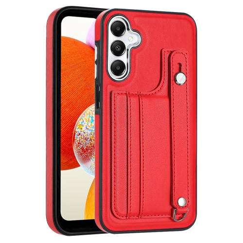

For Samsung Galaxy A15 Shockproof Leather Phone Case with Wrist Strap(Red)