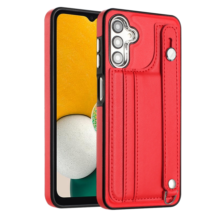 

For Samsung Galaxy A24 4G Shockproof Leather Phone Case with Wrist Strap(Red)