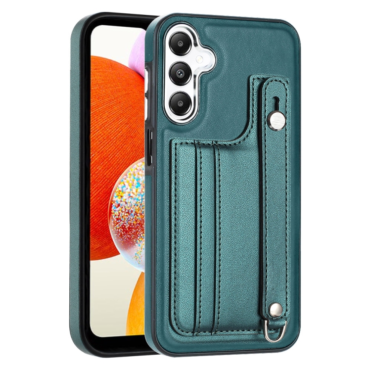 

For Samsung Galaxy A25 5G Shockproof Leather Phone Case with Wrist Strap(Green)