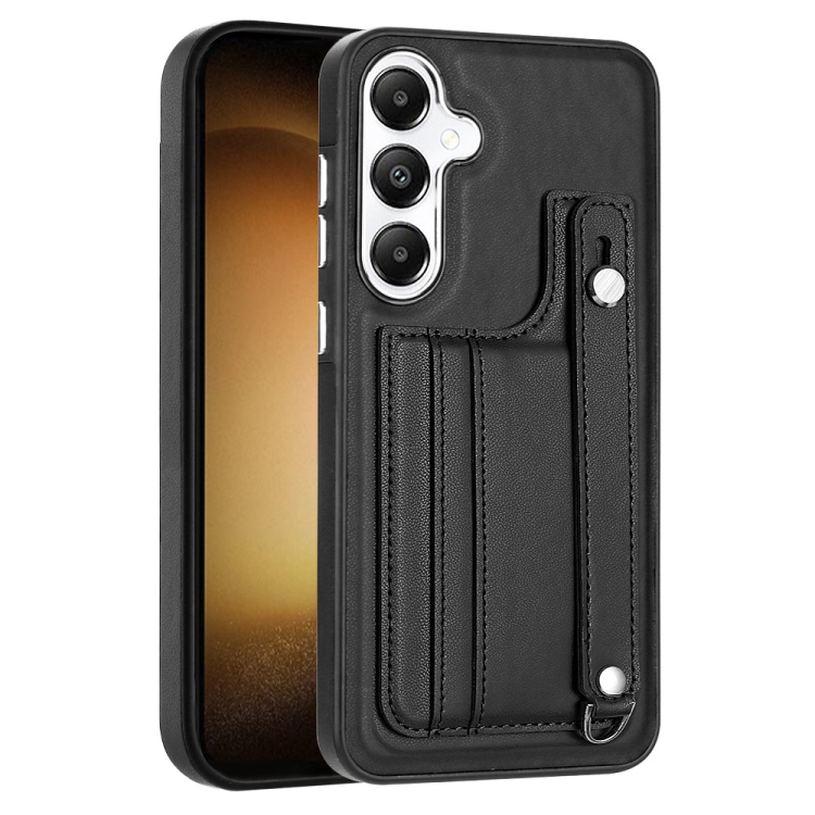

For Samsung Galaxy S24+ 5G Shockproof Leather Phone Case with Wrist Strap(Black)