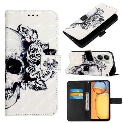 

For Xiaomi Redmi 13C 3D Painting Horizontal Flip Leather Phone Case(Skull)