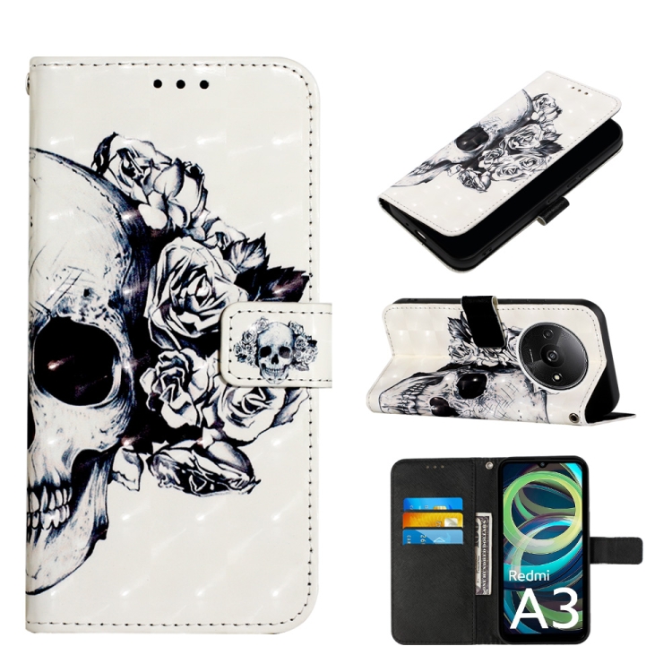 

For Xiaomi Redmi A3 3D Painting Horizontal Flip Leather Phone Case(Skull)
