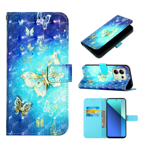 

For Xiaomi Redmi Note 13 4G Global 3D Painting Horizontal Flip Leather Phone Case(Golden Butterfly)