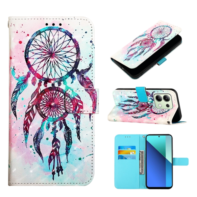 

For Xiaomi Redmi Note 13 4G Global 3D Painting Horizontal Flip Leather Phone Case(Color Drop Wind Chimes)