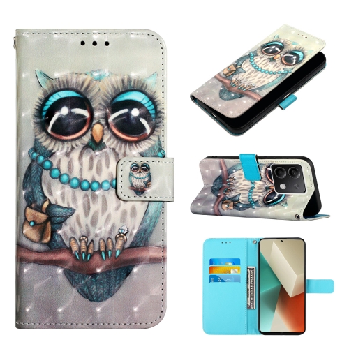 

For Xiaomi Redmi Note 13 5G Global 3D Painting Horizontal Flip Leather Phone Case(Grey Owl)