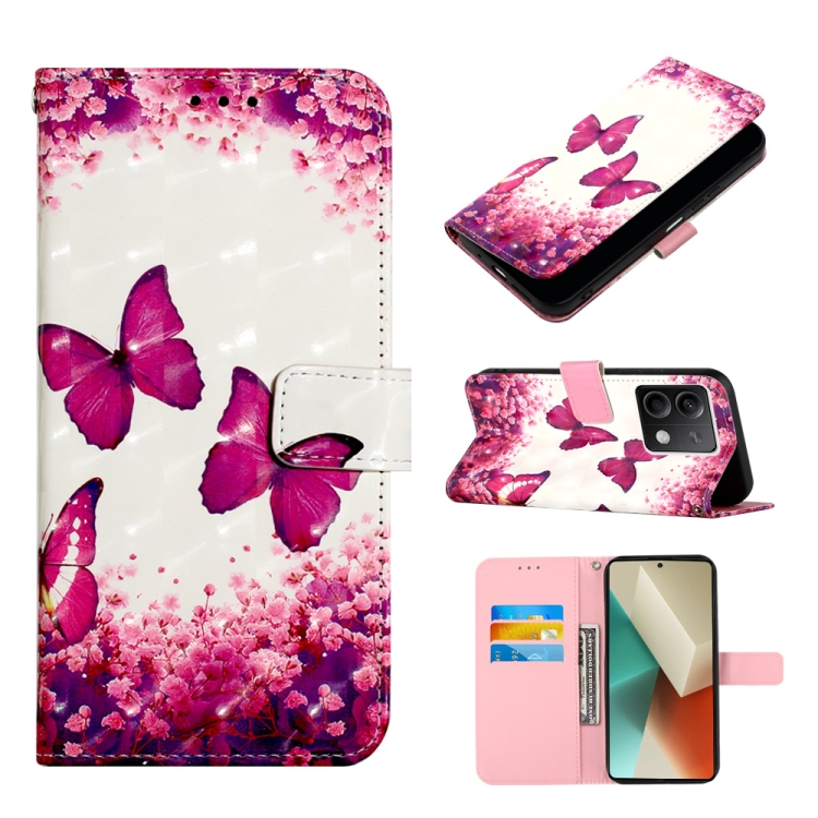 

For Xiaomi Redmi Note 13 5G Global 3D Painting Horizontal Flip Leather Phone Case(Rose Butterfly)