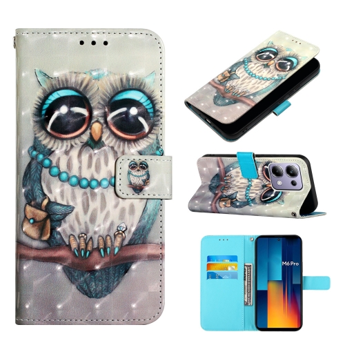 

For Xiaomi Redmi Note 13 Pro 4G Global 3D Painting Horizontal Flip Leather Phone Case(Grey Owl)