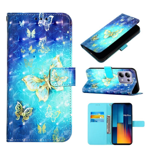 

For Xiaomi Poco M6 Pro 4G 3D Painting Horizontal Flip Leather Phone Case(Golden Butterfly)