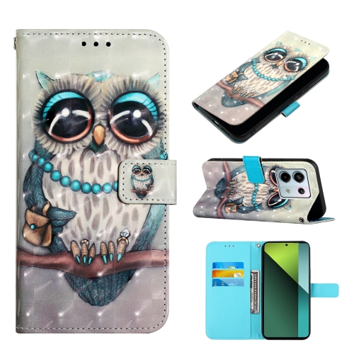

For Xiaomi Redmi Note 13 Pro 5G Global 3D Painting Horizontal Flip Leather Phone Case(Grey Owl)