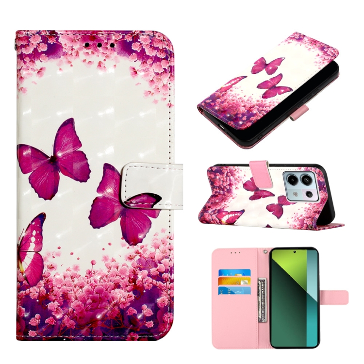 

For Xiaomi Redmi Note 13 Pro 5G Global 3D Painting Horizontal Flip Leather Phone Case(Rose Butterfly)