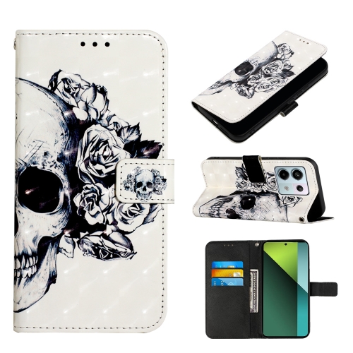 

For Xiaomi Redmi Note 13 Pro 5G Global 3D Painting Horizontal Flip Leather Phone Case(Skull)