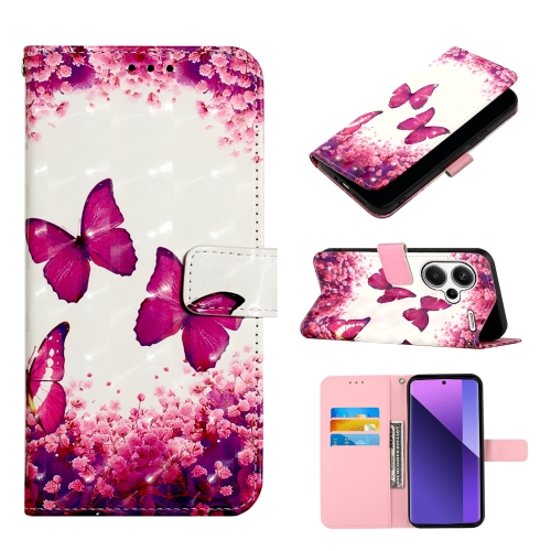 

For Xiaomi Redmi Note 13 Pro+ 5G 3D Painting Horizontal Flip Leather Phone Case(Rose Butterfly)