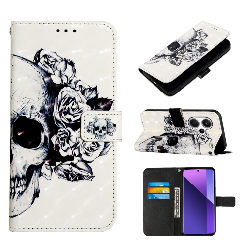 

For Xiaomi Redmi Note 13 Pro+ 5G 3D Painting Horizontal Flip Leather Phone Case(Skull)