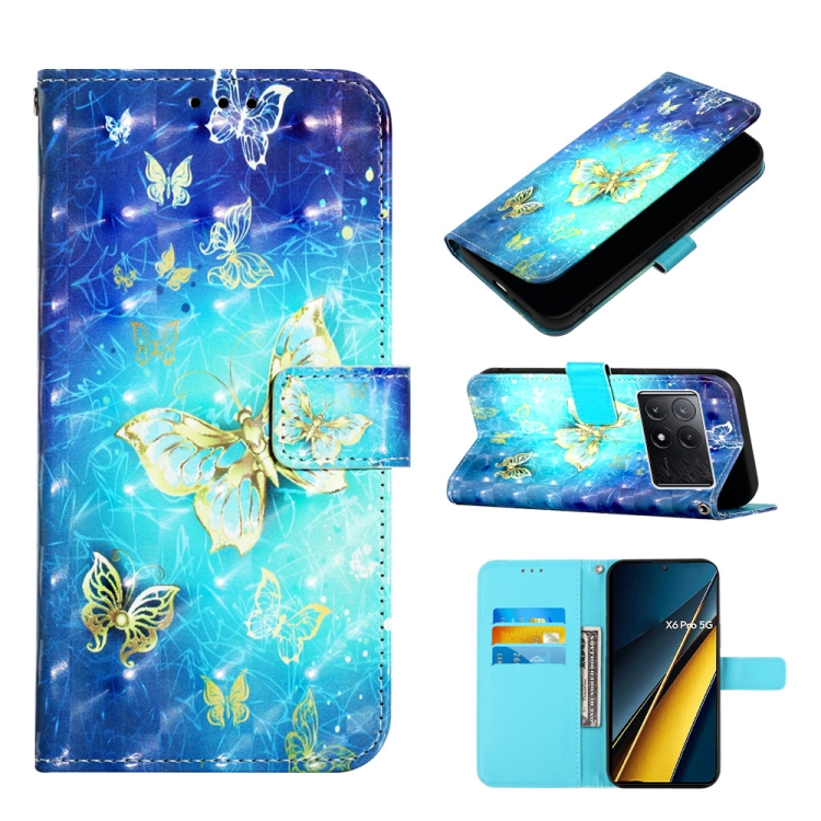 

For Xiaomi Redmi K70E 3D Painting Horizontal Flip Leather Phone Case(Golden Butterfly)